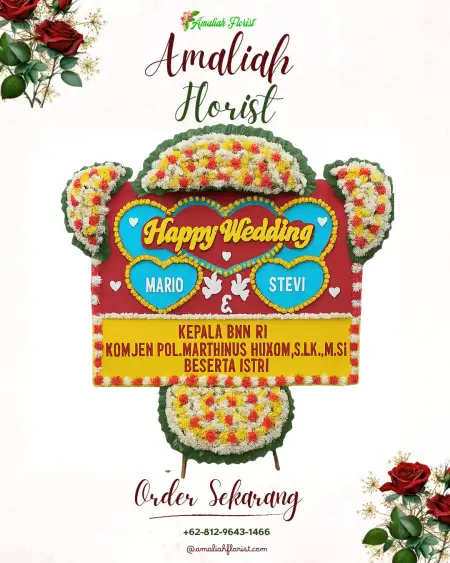 Papan Bunga Pernikahan Teling Atas